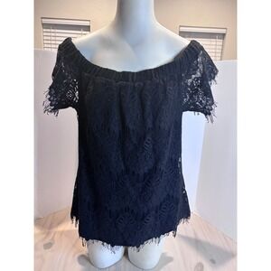 City‎ Chic Black Lace Off Shoulder Top Plus Size XS 14 Short Sleeve Eyelash Hem